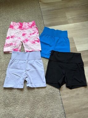 Bundle of Bikers Shorts - Pink Tie-Dye, Blue, Lavender & Black (4-Pack)
